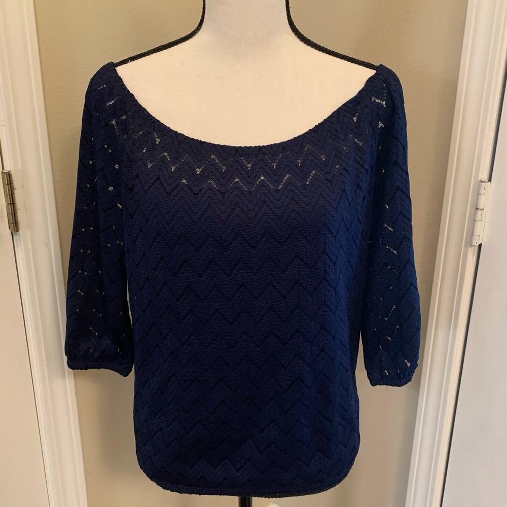 Navy blue sheer chevron pattern blouse